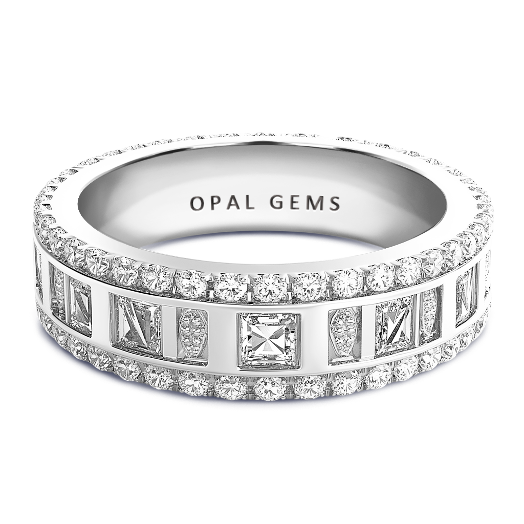 2.50 Carat Men's Eternity Diamond Wedding Band with Custom Roman Numerals in 14K White Gold.