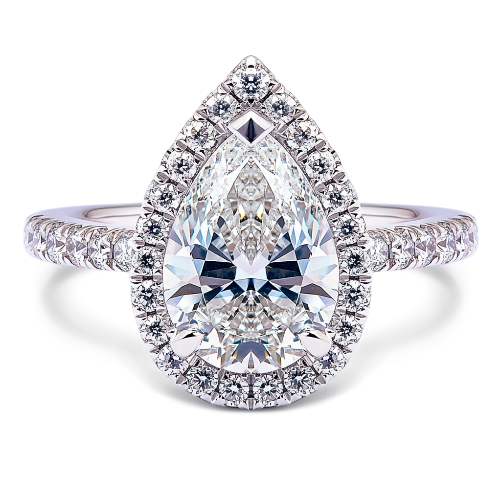 3.00 Carat Teardrop Halo Delicate Pavé Setting.