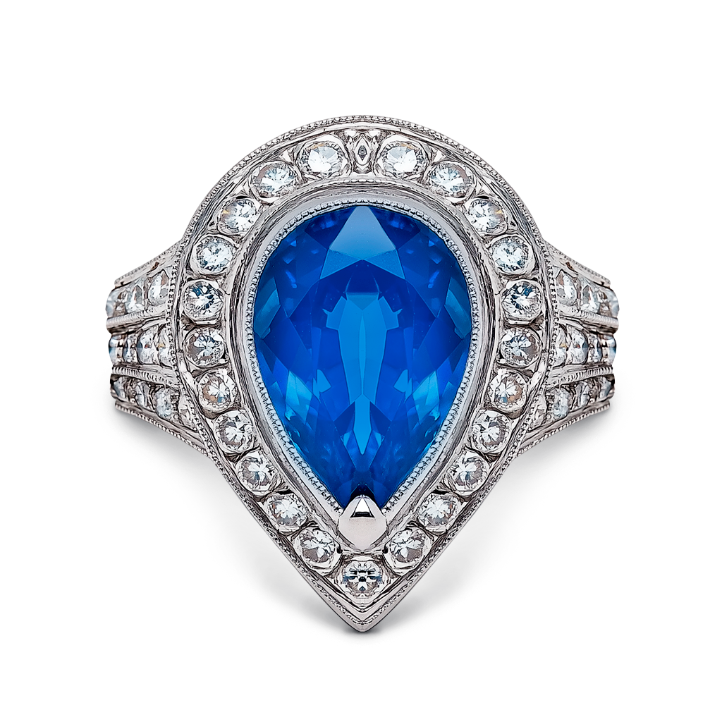 1.50 Carat Teardrop Vintage-Inspired Sapphire and Diamond Design.