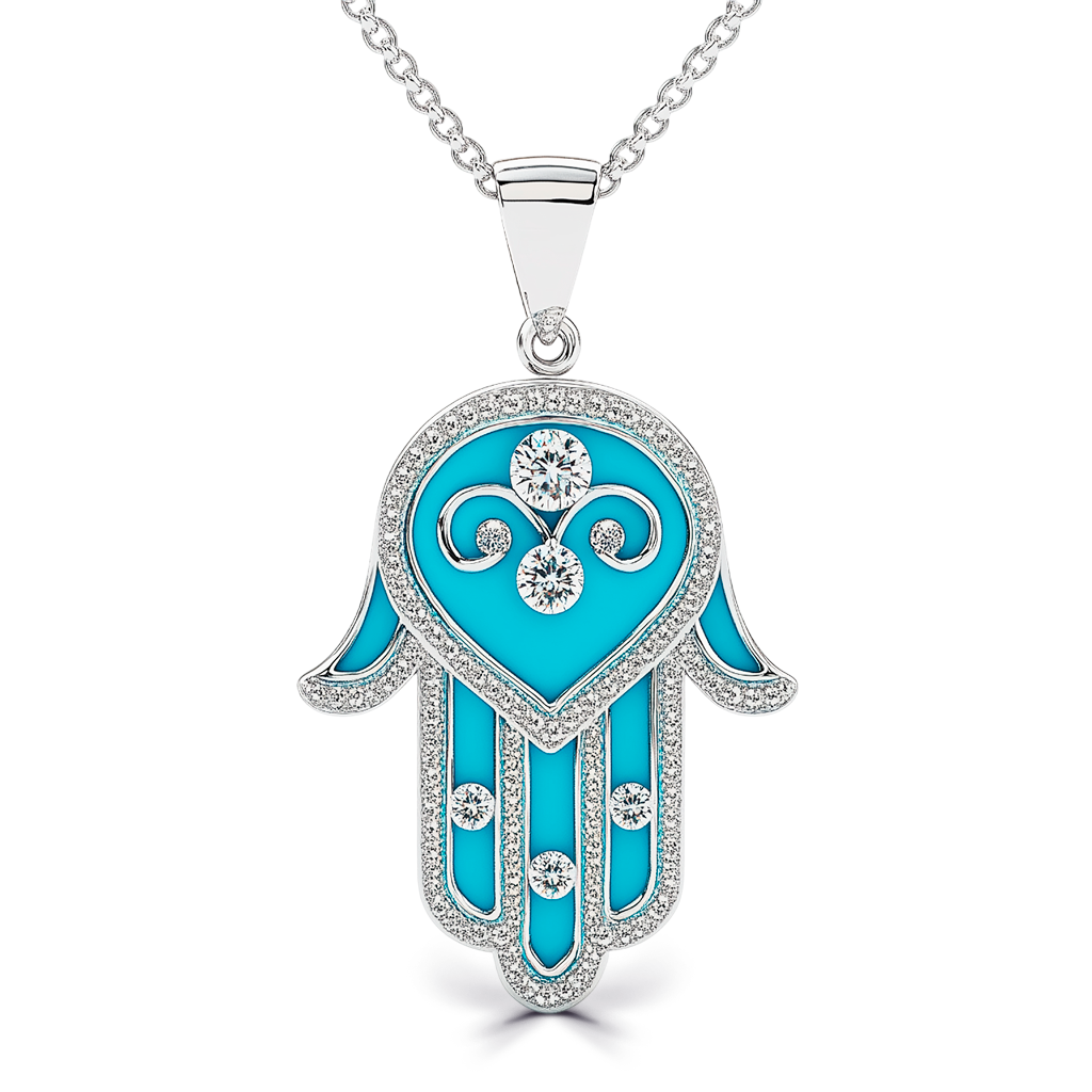 0.44 Carat Diamond Hamsa Pendant in 14K White Gold.