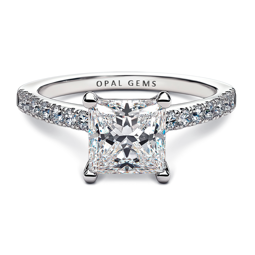 1.50 Carat Princess Cut Sleek Pavé Setting.