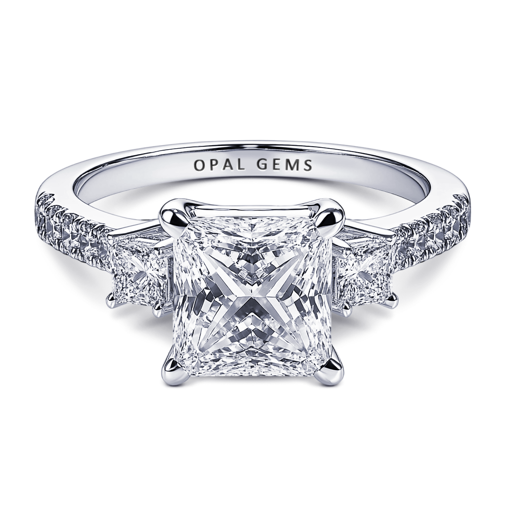 1.50 Carat Princess Cut Trio Diamond Setting.