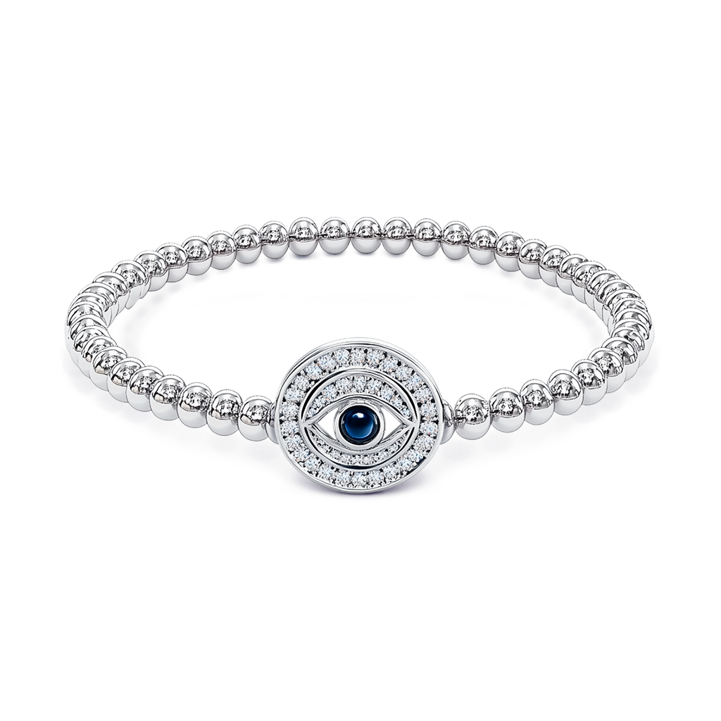 0.78 Carat Diamond Evil Eye Beaded Cuff Bracelet in 14K White Gold.
