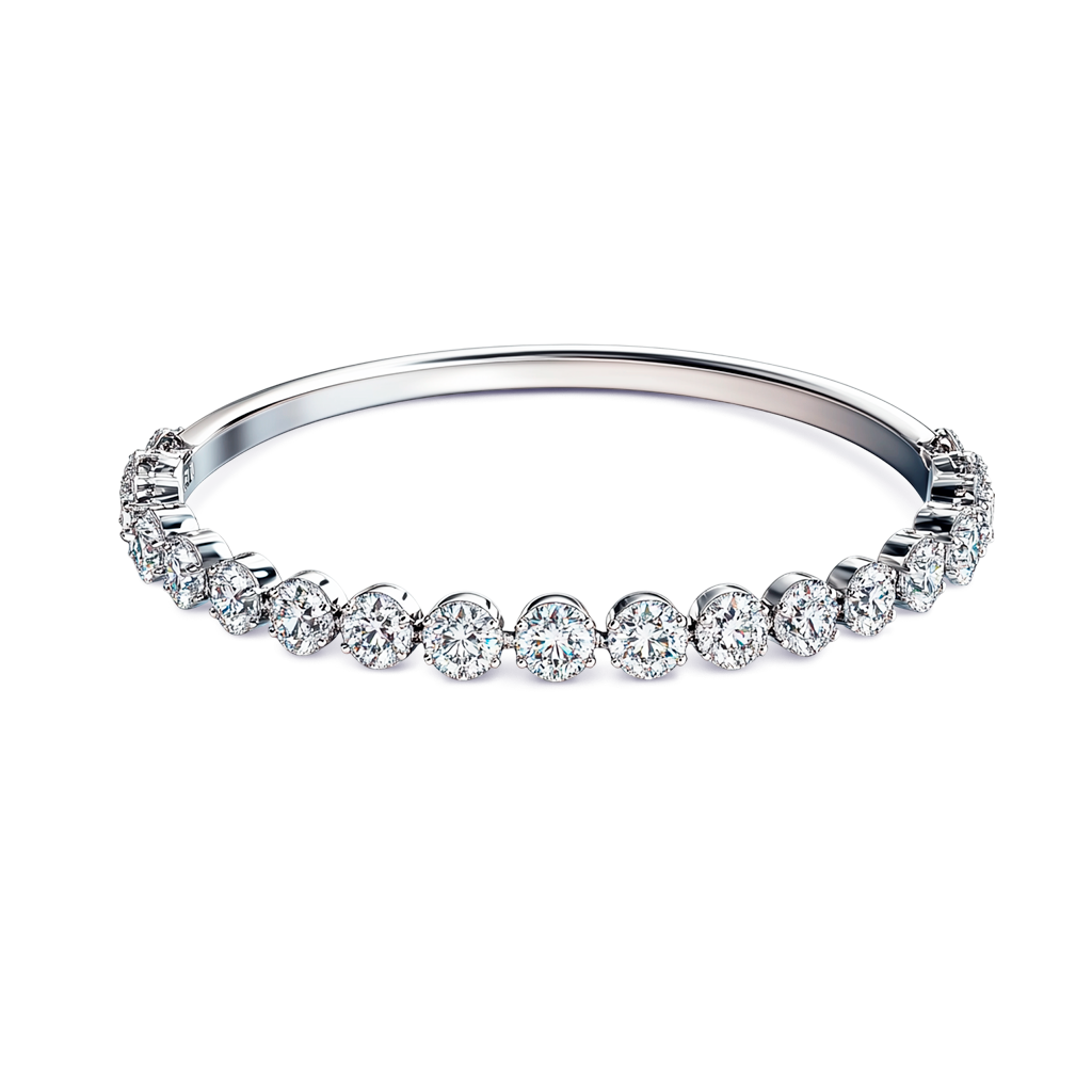1.25ctw Round-Cut Diamond Sculpted-Setting Bangle Bracelet in 14K White Gold.