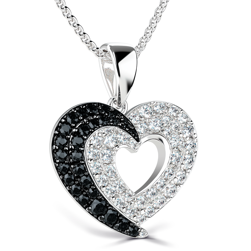 4.25ctw Black and White Diamond Heart Pendant