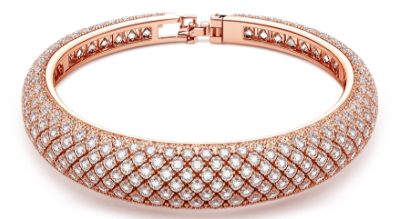 5.35 Carat Diamond-Encrusted Beaded Cuff Bangle in 14K Rose Gold.