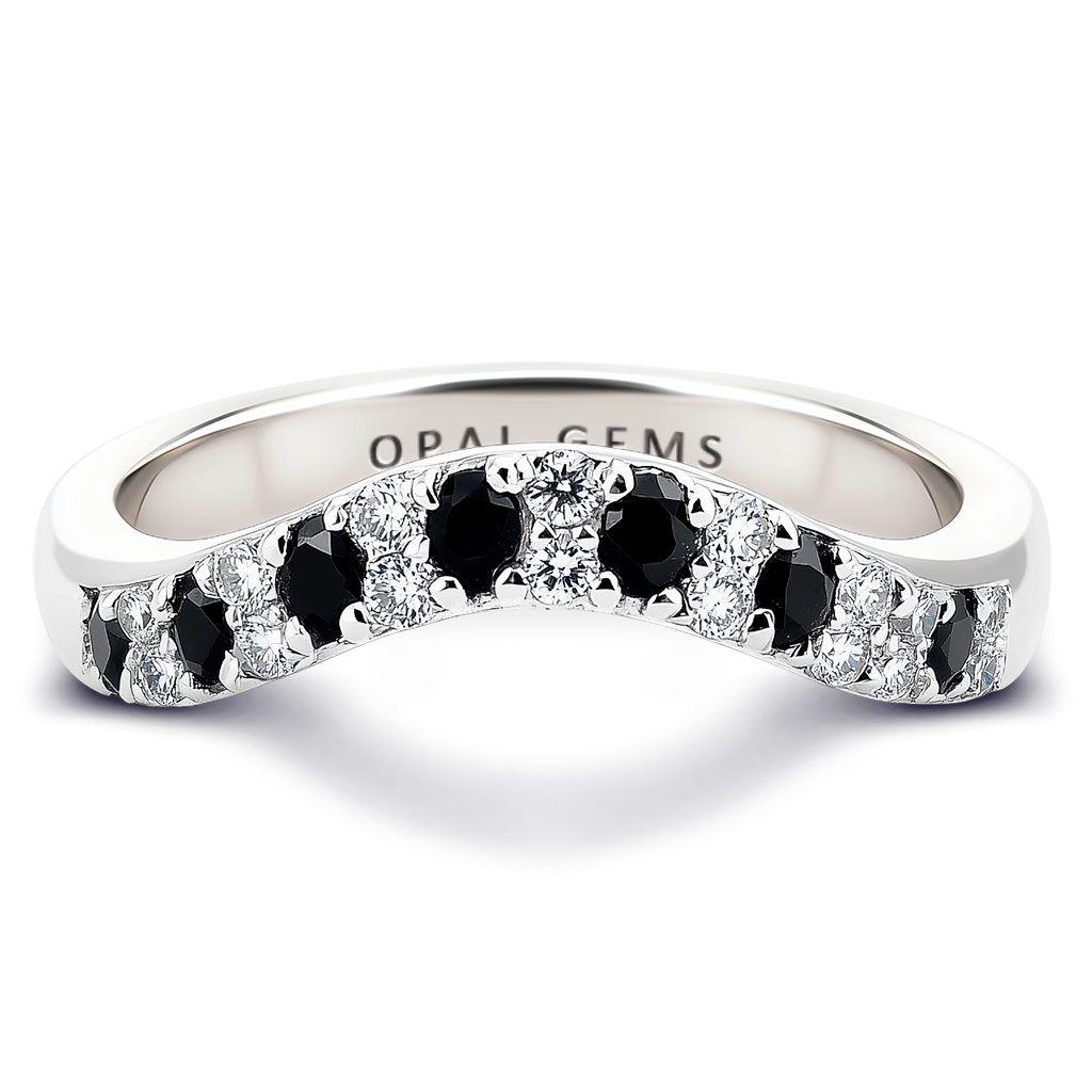 2.20 Carat Black & White Diamond Curved Wedding Band in 14K White Gold.