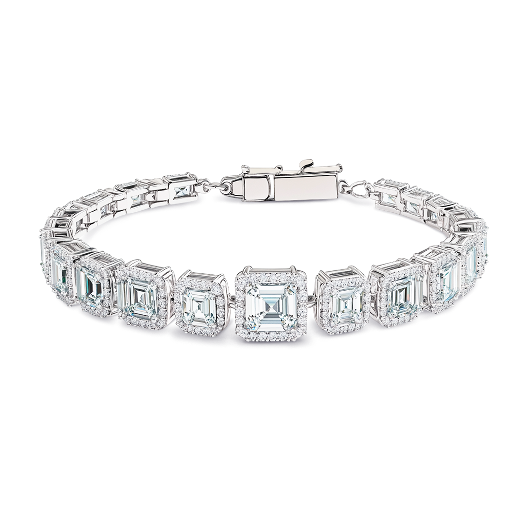 2.50 Carat Cluster Bracelet with Emerald-Cut Diamonds in 14K White Gold.