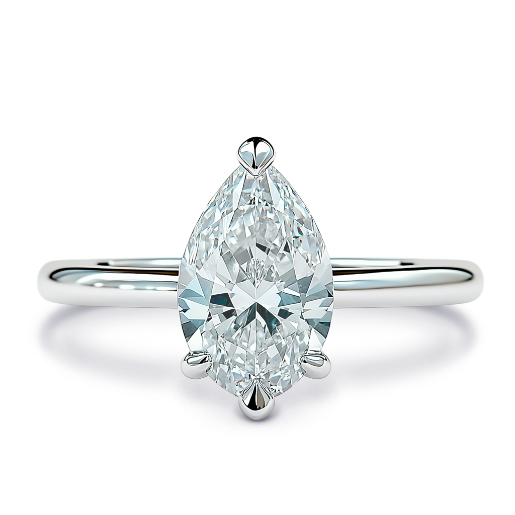 1.56ctw GIA Certified Elegant solitaire engagement ring featuring a Pear Shape Lab-Grown Diamond, all in luminous 14k White Gold.