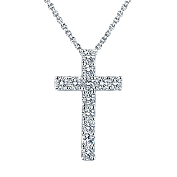 Diamond Cross Pendant Necklace in 14K White Gold.