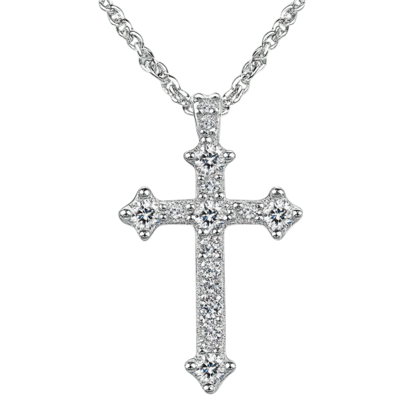 Vintage-Inspired Diamond Cross Pendant Necklace in 14K White Gold.
