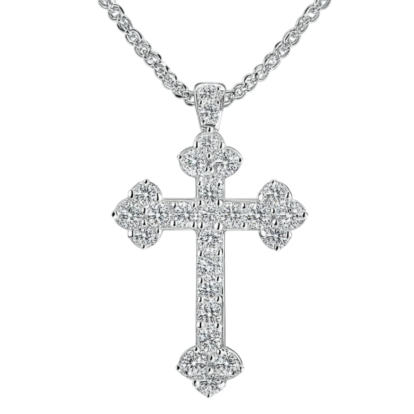 Retro Diamond Cross Pendant Necklace in 14K White Gold.