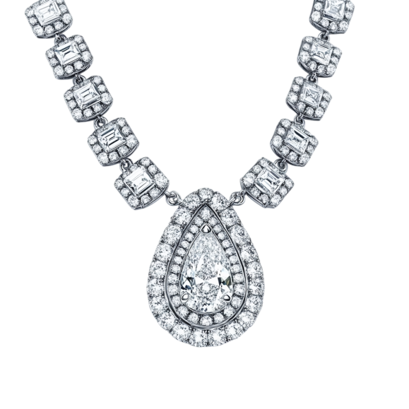 Stunning Pear cut Diamond Necklace 14k White Gold.