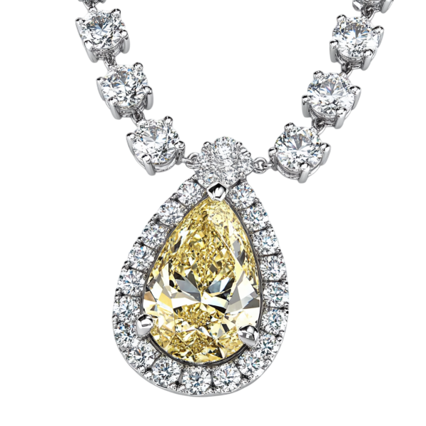 Frosty Yellow Pear Diamond Necklace 14k White Gold.