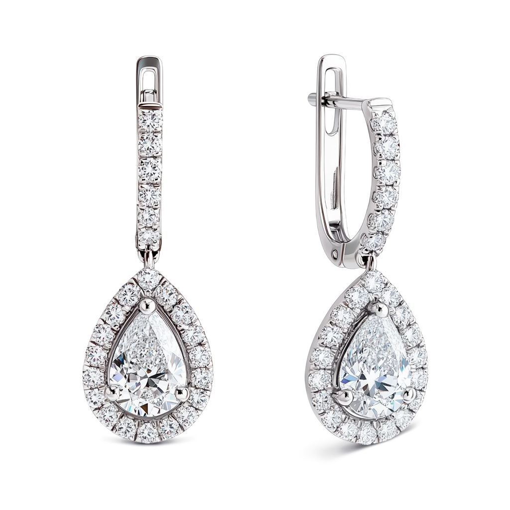 1.65 Carat Teardrop Diamond Leverback Earrings in 14K White Gold.