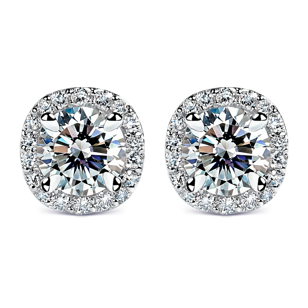 1.75 Carat F-VS1 Glittering Diamond Halo Stud Earrings in 14K White Gold.