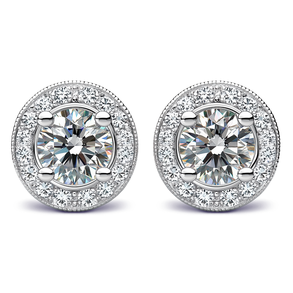 2.00 Carat G-SI1 Diamond Cluster Stud Earrings in 14K White Gold.