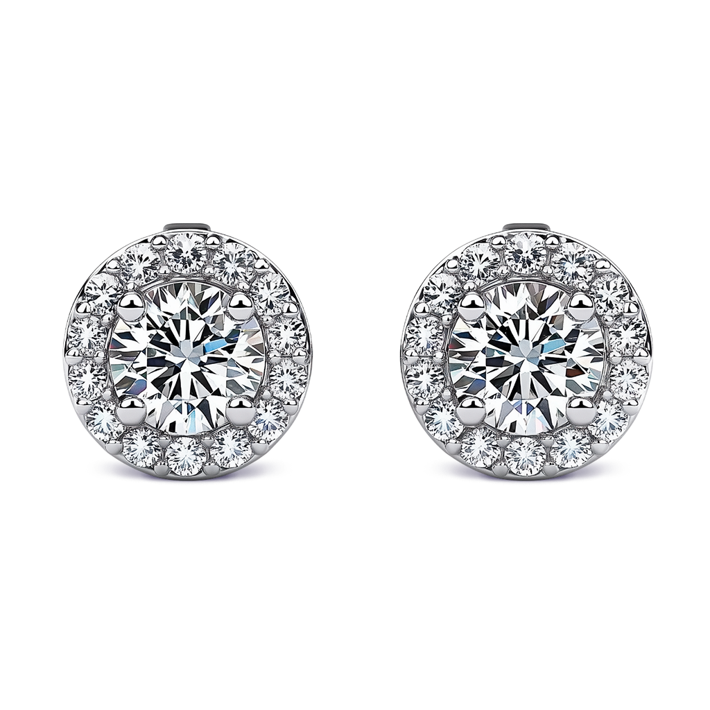 0.80 Carat F-VS Diamond Halo Pavé Stud Earrings in 14K White Gold.