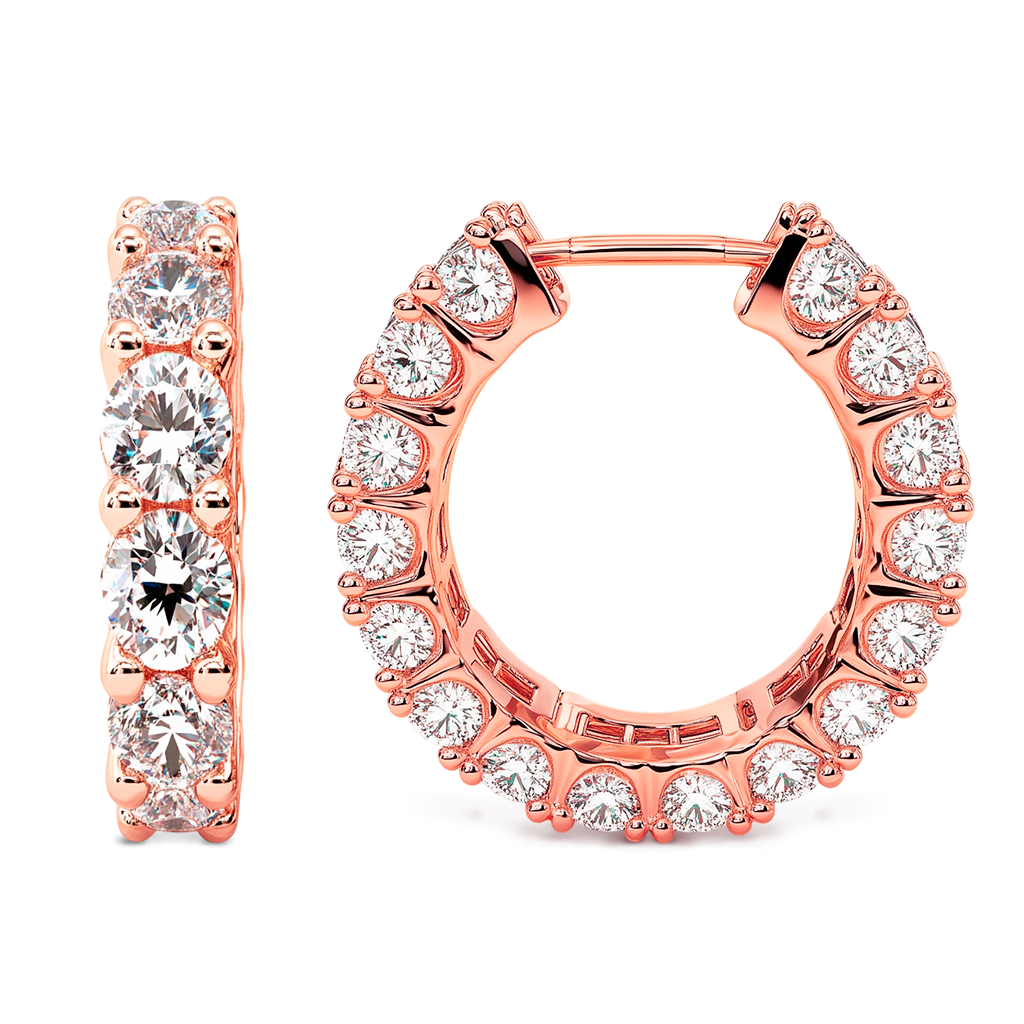 2.80ctw F-SI Diamond Huggie Earrings in 14K Rose Gold.