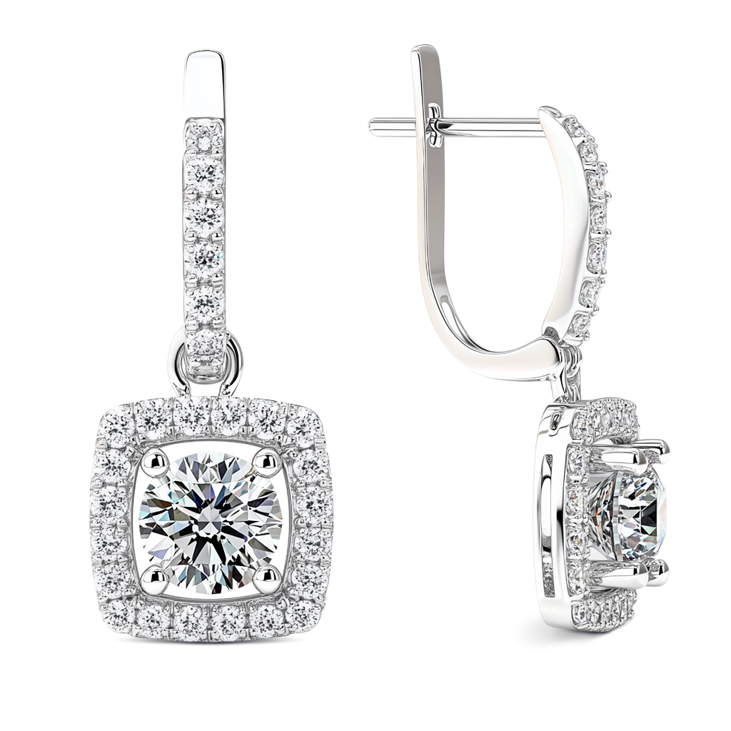 1.06 Carat Round-Cut Diamond Swing Earrings in 14K White Gold.