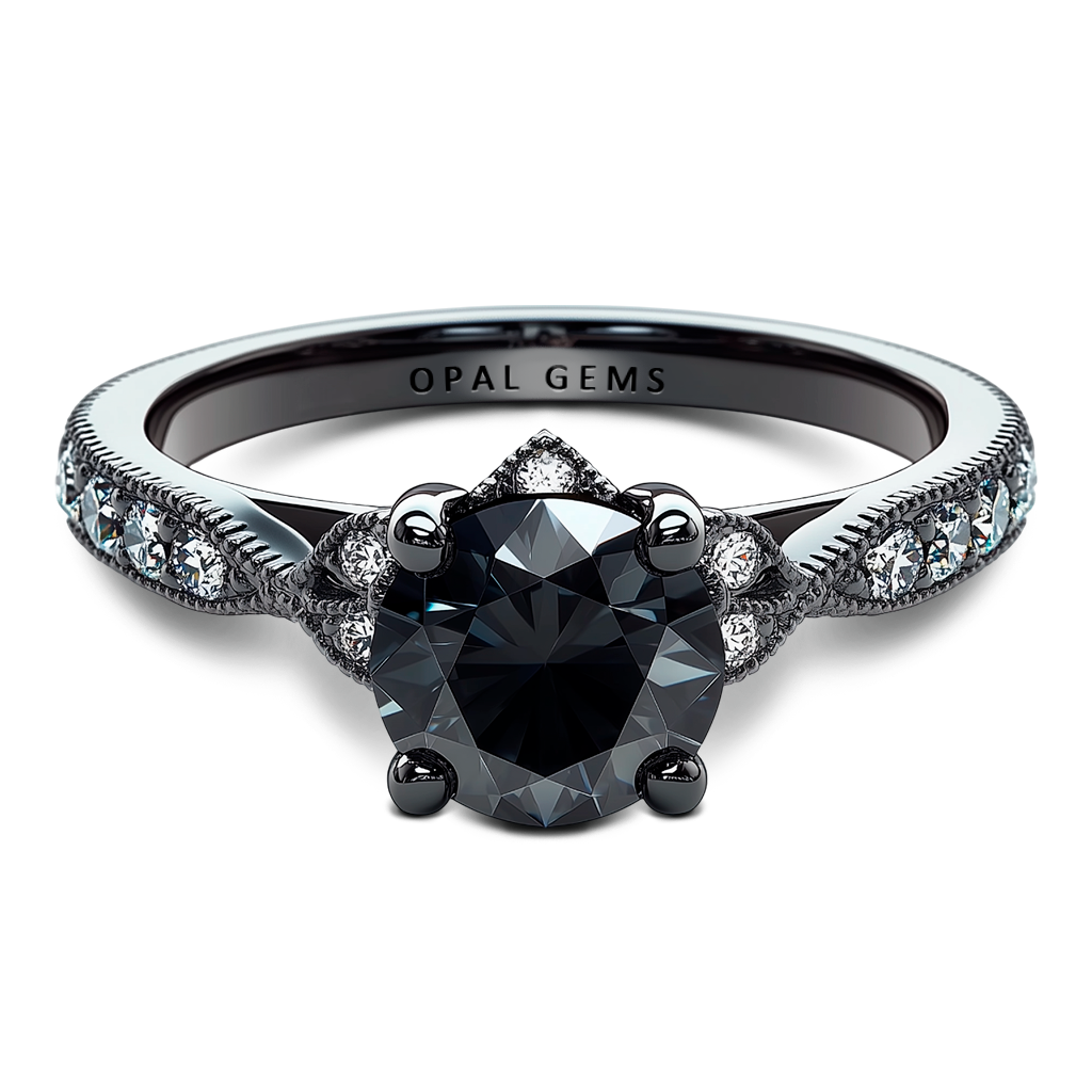 2.68 Carat Genuine Black Diamond Ring in 14K Black Gold with Vintage Elegance.