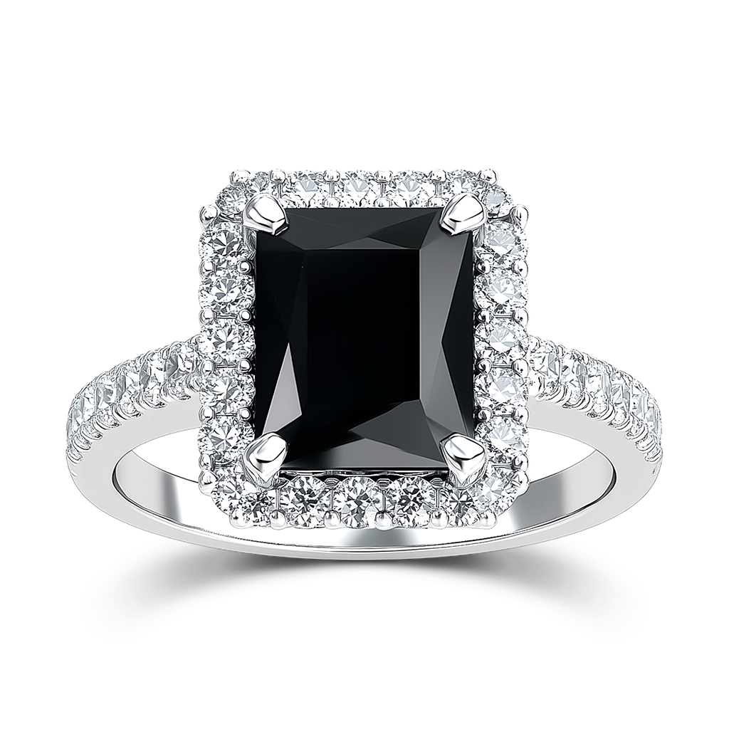 4.88 Carat Princess-Cut Natural Black Diamond Ring in 14k White Gold.