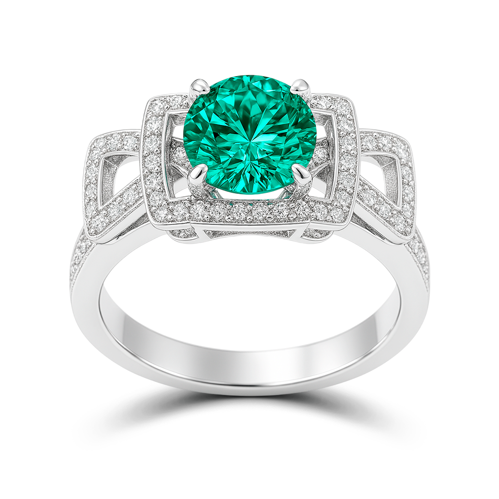 1.89 Carat Round Green-Blue Diamond Solitaire Ring in 14K White Gold