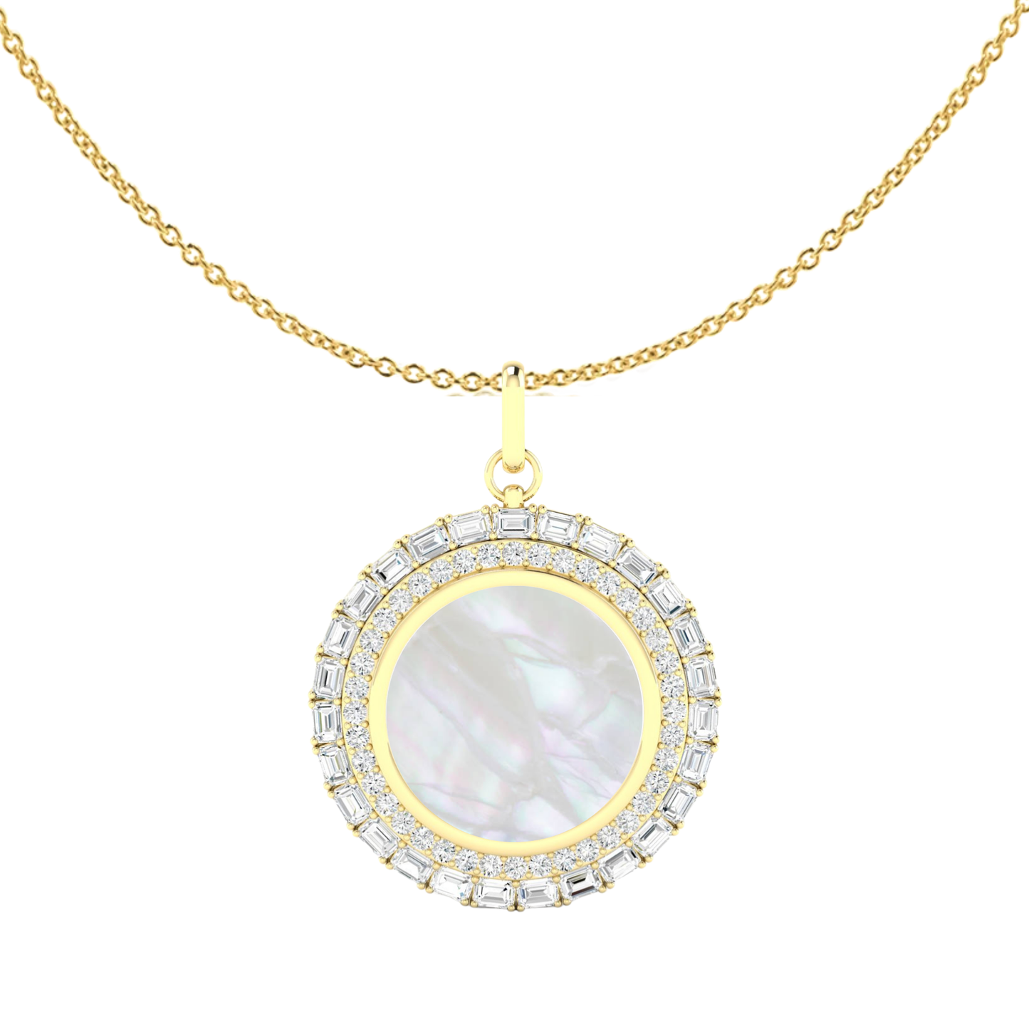 Enchanting Mother of Pearl, Emerald & Round Pendant