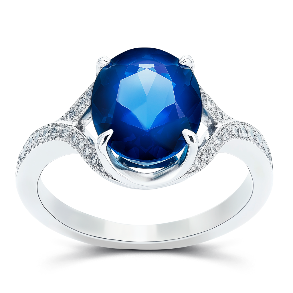 2.11 Carat Blue Sapphire and Diamond Statement Ring in 14K Gold.