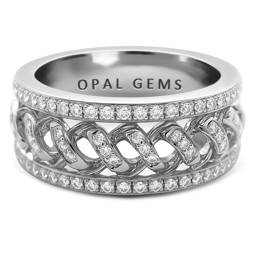 0.53 Carat F-VS Diamond-Embellished Cuban Link Band in 14K White Gold.