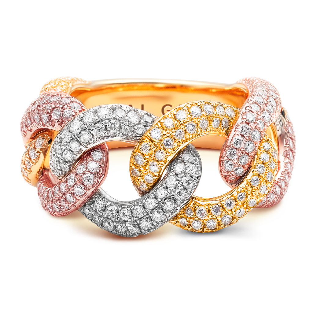 2.55 Carat F-VS Diamond Triple-Tone Link Band in 14K White, Yellow & Rose Gold.
