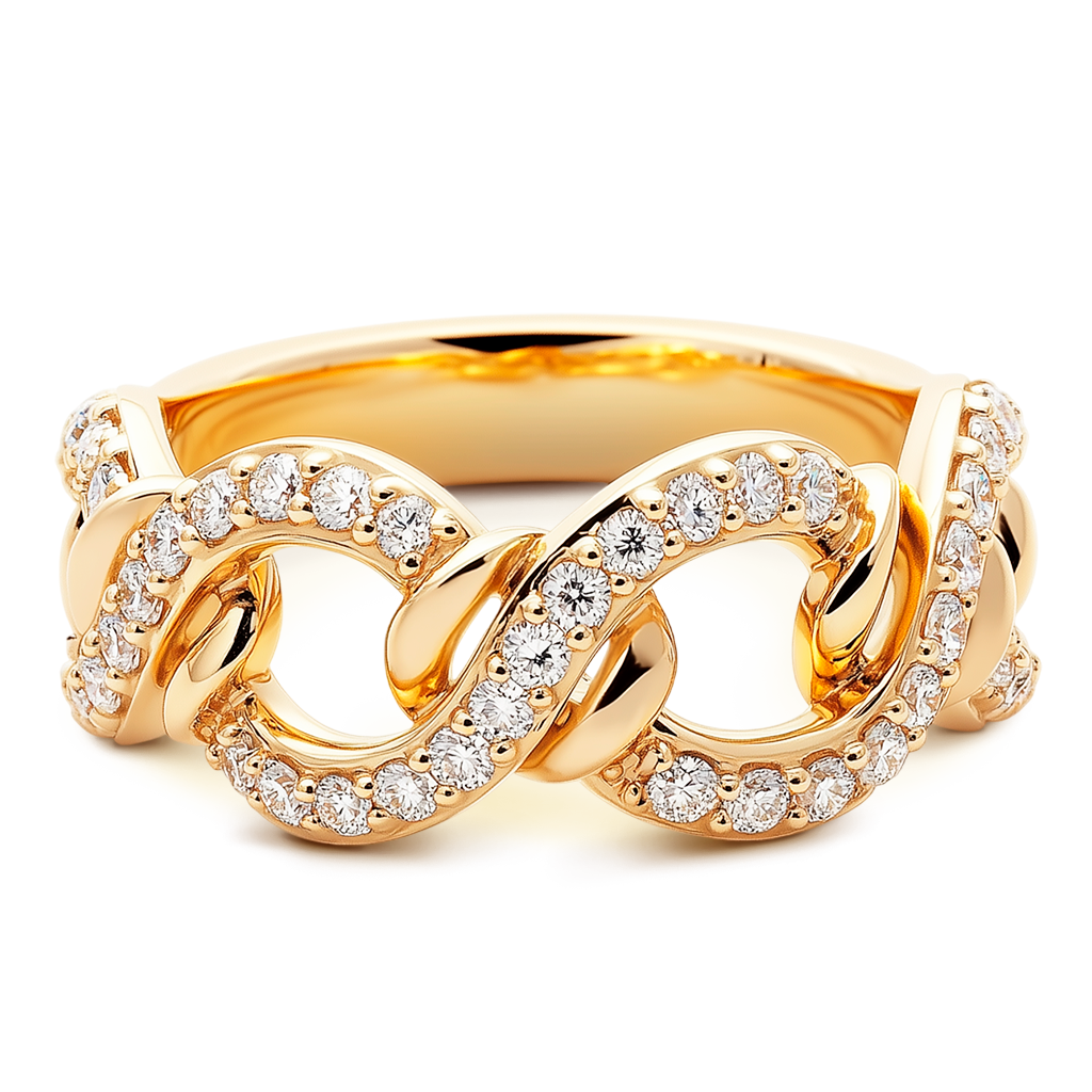 0.39 Carat F-VS Diamond-Accented Link Ring in 14K Yellow Gold.