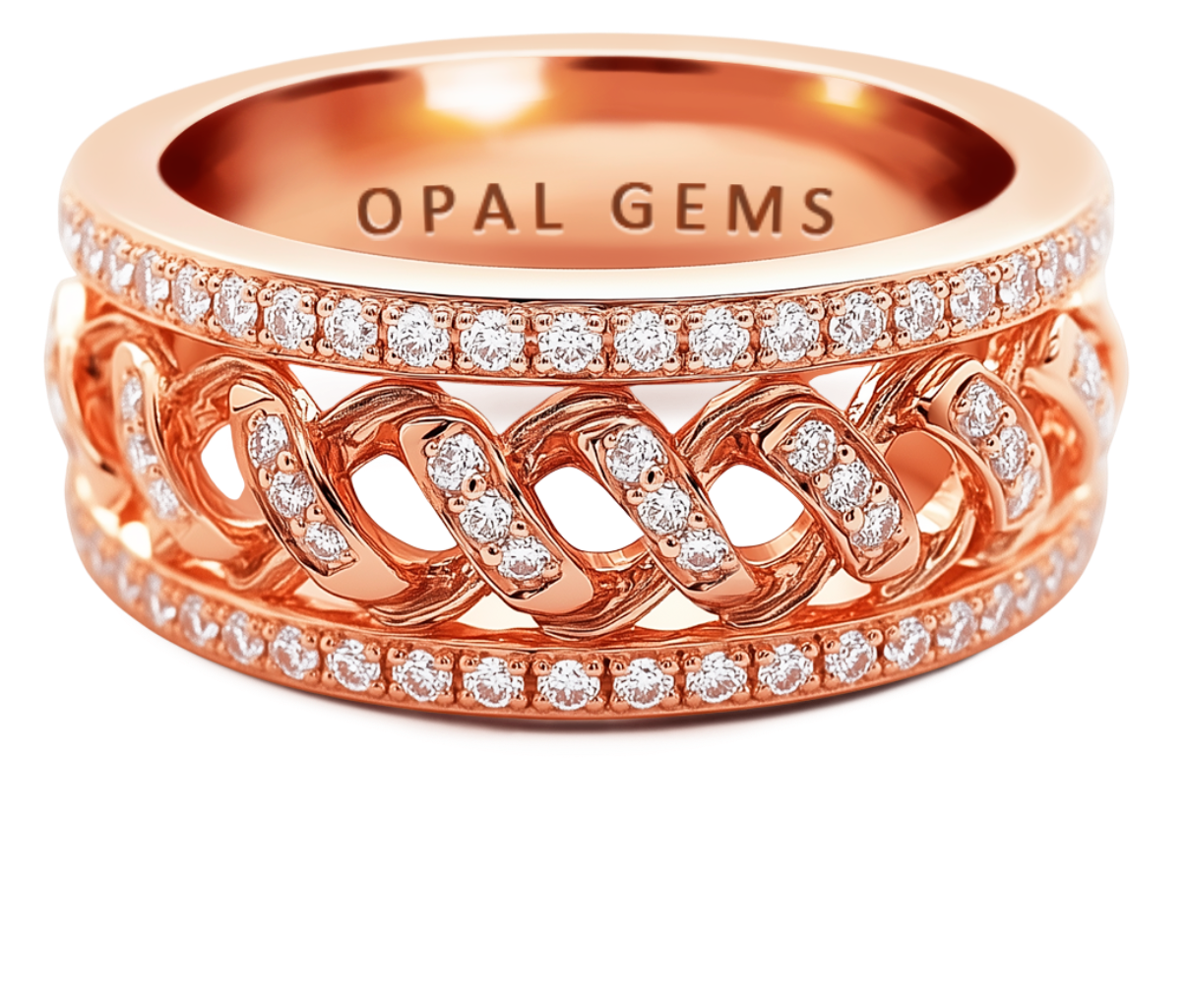 0.72 Carat F-VS Diamond Pavé Cuban Chain Ring in 14K Rose Gold.