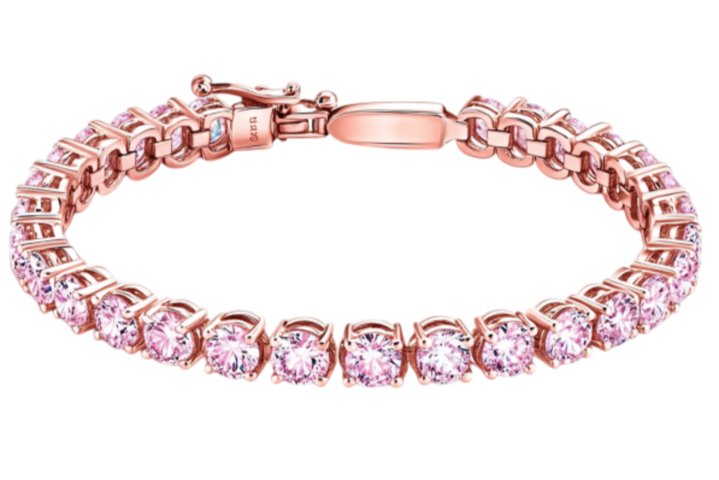 Rose gold tennis bracelet with round brilliant diamonds in a buttercup setting
