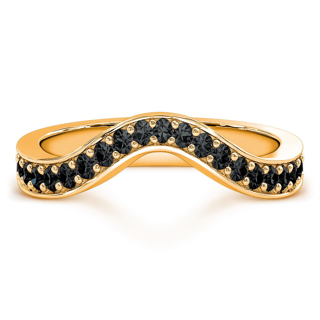 0.29 Carat Black Diamond Curved Wedding Band in 14K Yellow Gold.