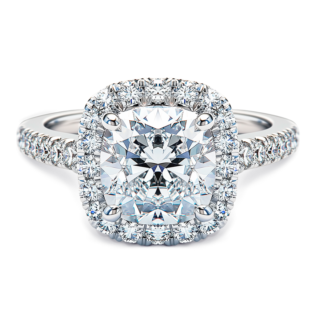 2.00 Carat Cushion Shape Diamond with Beaded Setting and Ornate Halo.