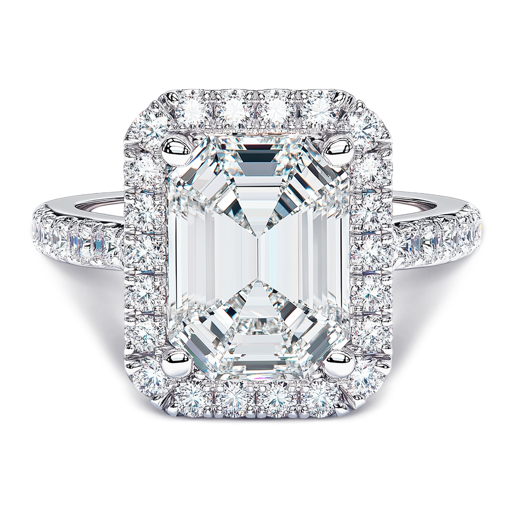 4.00 Carat Emerald Cut Framed Diamond Accent Retro-Inspired Design.