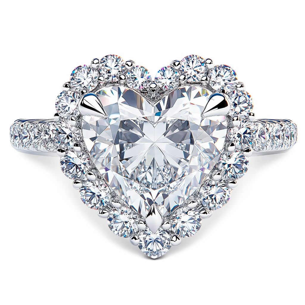 2.00 Carat Heart Gemstone with Ornate Prong Setting and Luminous Halo.