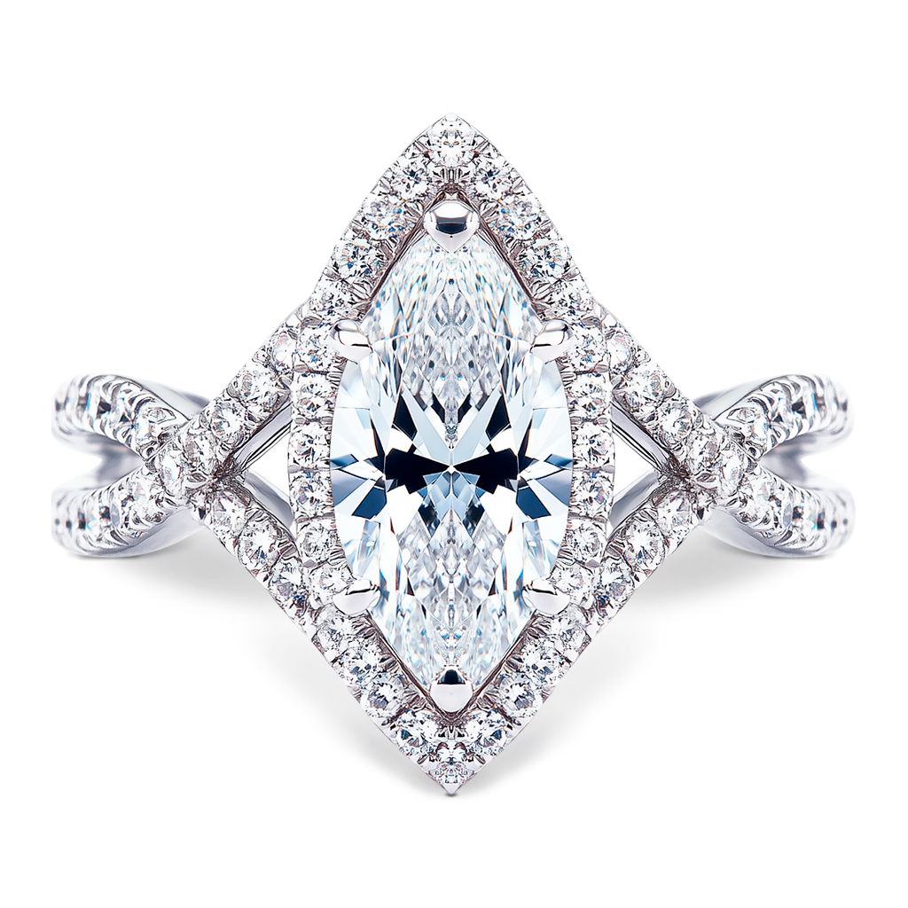 1.50 Carat Marquise Cut Interwoven Pavé Halo Design.
