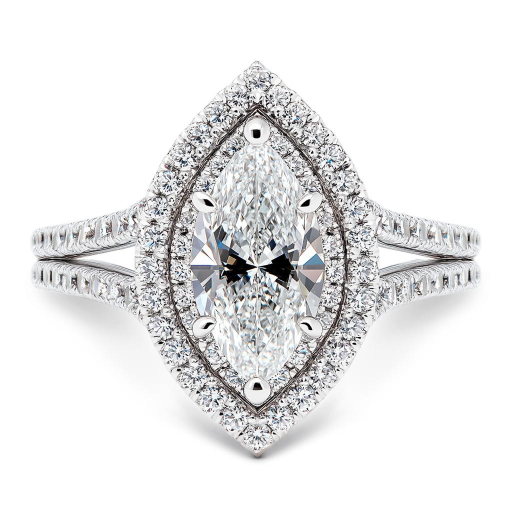 1.00 Carat Marquise-Cut Double Halo Pave Split Band.