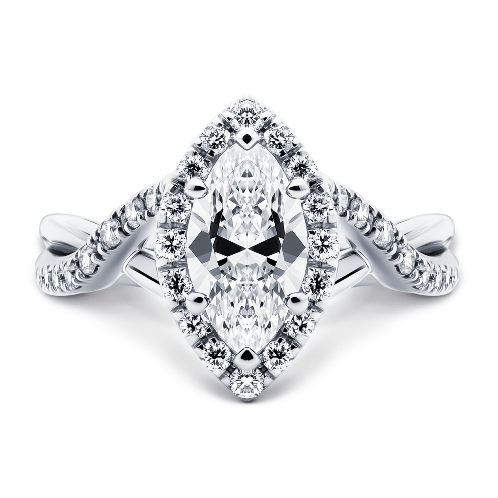 1.50 Carat Marquise Diamond Framed in a Radiant Halo Engagement Ring.