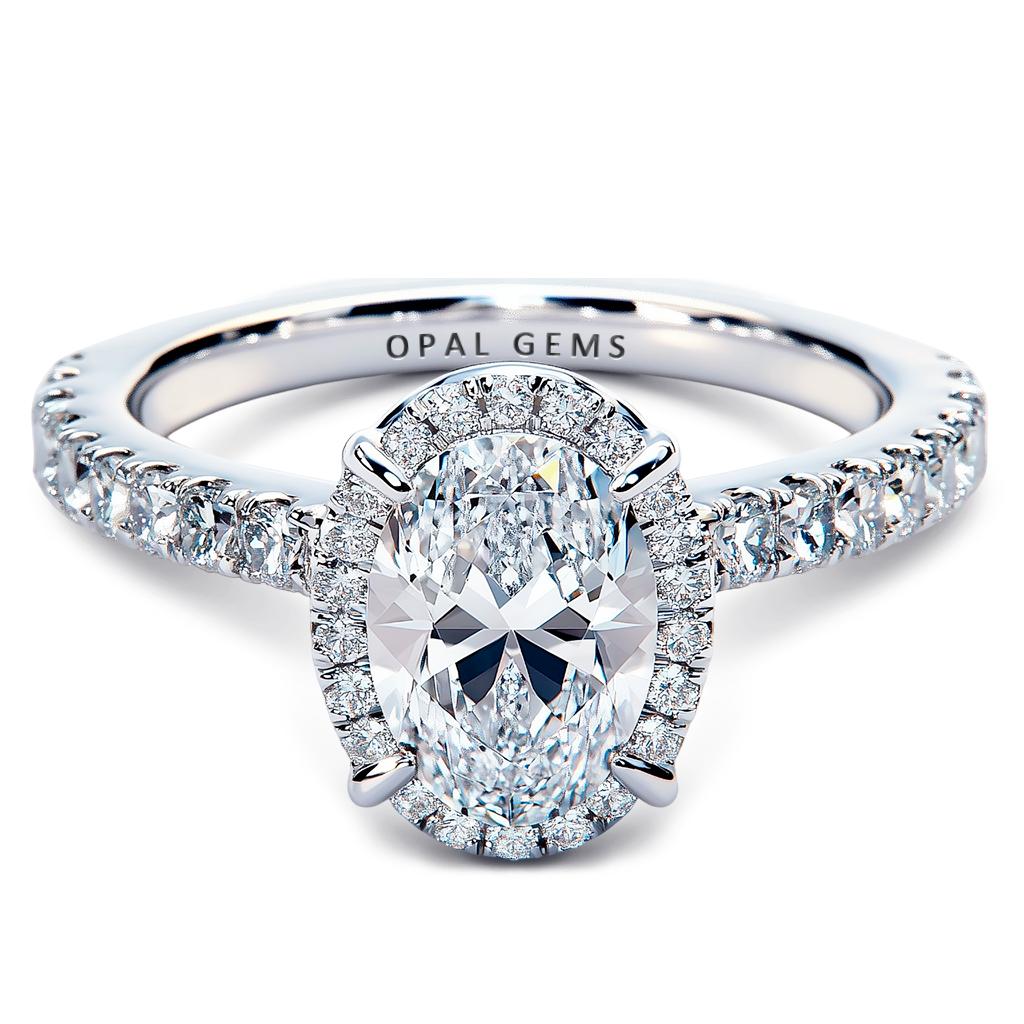 1.50 Carat Oval Diamond Hidden Halo Delicate Pavé Setting.