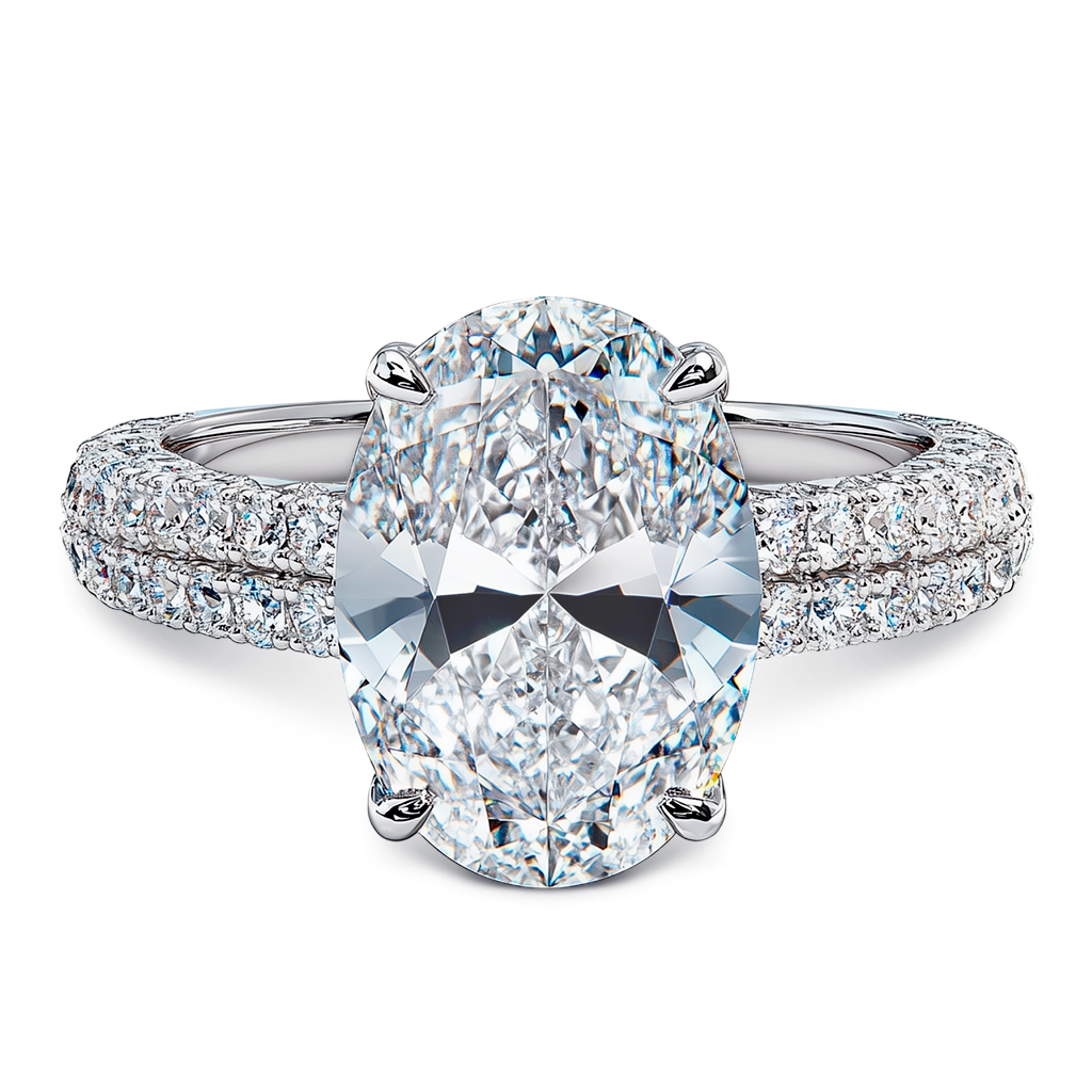 4.00 Carat Oval-Cut Diamond with Triple Pavé Elegance.
