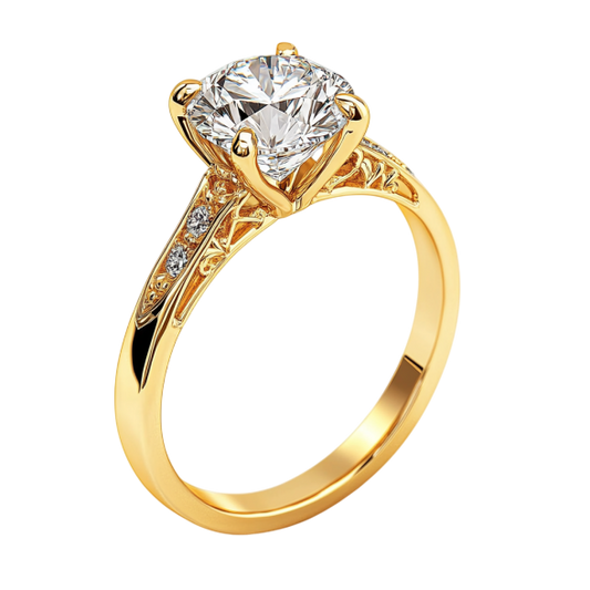 Golden Round Engagement Diamond Ring