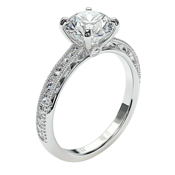 Carved Cushion Diamond Ring