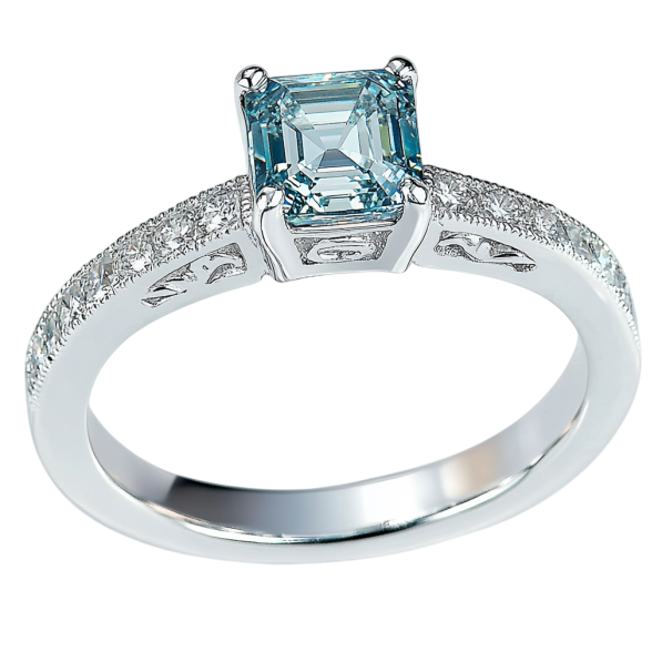 Blue Solitaire Cushion Diamond