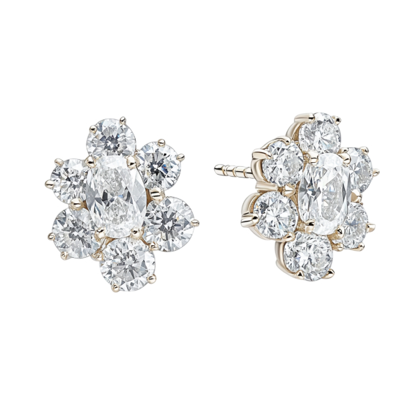 Cluster Oval and Round Diamonds Earring