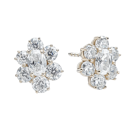 Cluster Oval and Round Diamonds Earring