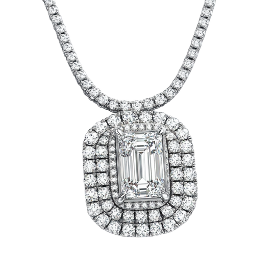 Two Lines Round Diamond and Radiant Necklace