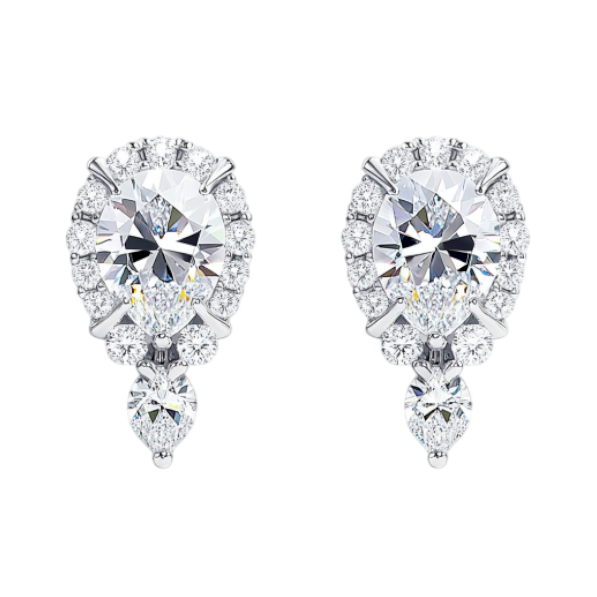 Pear and Round Stud Diamond Earring